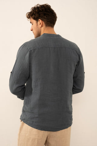 Linen Mandarin Collar Men's Shirt