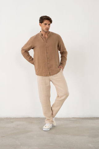 Linen Mandarin Collar Men's Shirt