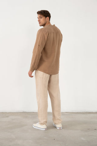 Linen Mandarin Collar Men's Shirt