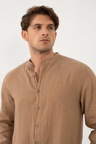 Linen Mandarin Collar Men's Shirt