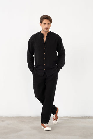 Linen Mandarin Collar Men's Shirt