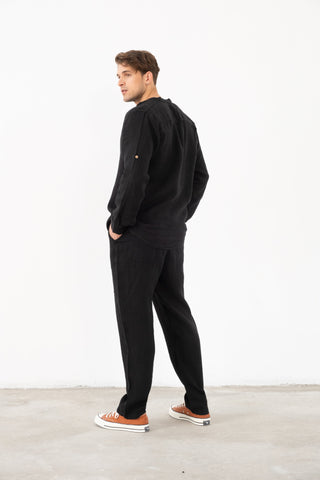 Linen Mandarin Collar Men's Shirt