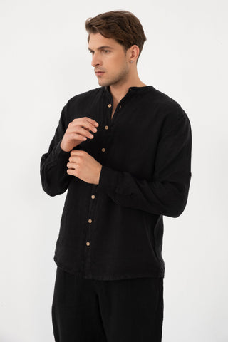 Linen Mandarin Collar Men's Shirt