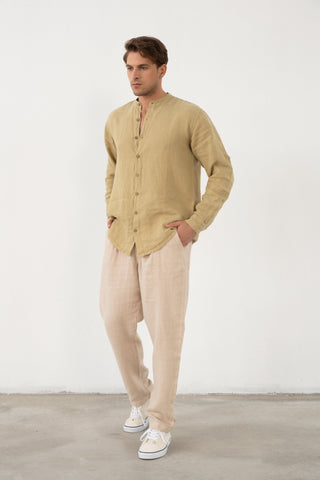Linen Mandarin Collar Men's Shirt