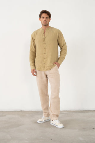 Linen Mandarin Collar Men's Shirt