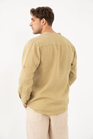 Linen Mandarin Collar Men's Shirt
