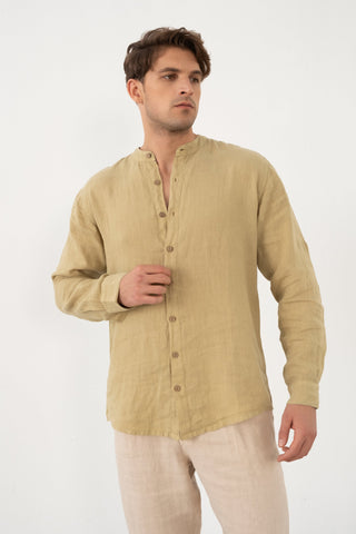 Linen Mandarin Collar Men's Shirt