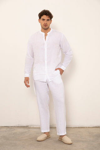 Linen Mandarin Collar Men's Shirt