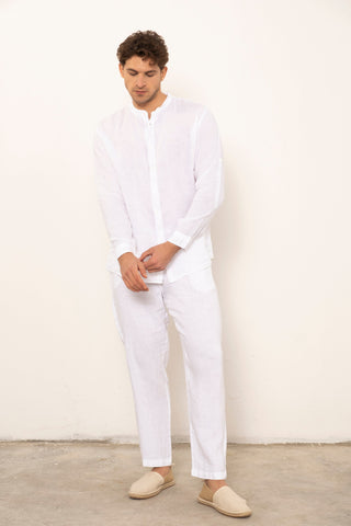 Linen Mandarin Collar Men's Shirt