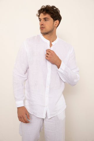 Linen Mandarin Collar Men's Shirt