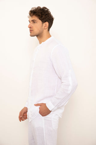 Linen Mandarin Collar Men's Shirt