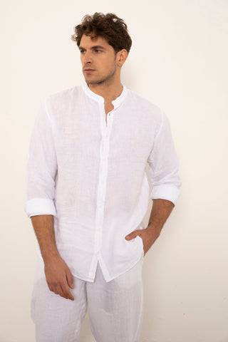 Linen Mandarin Collar Men's Shirt