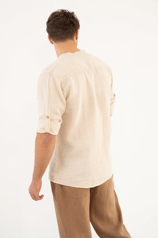 Linen Mandarin Collar Men's Shirt