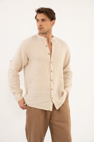 Linen Mandarin Collar Men's Shirt