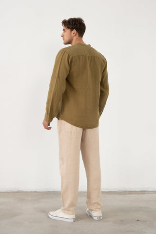 Linen Mandarin Collar Men's Shirt