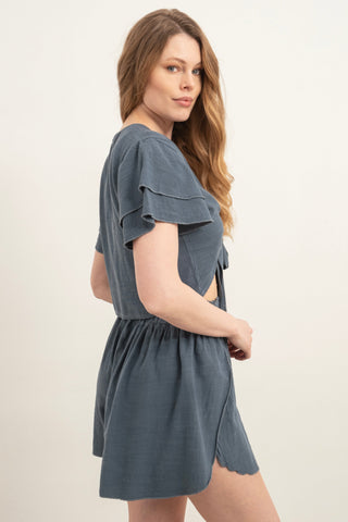 Ruffle Sleeve Tied Crop