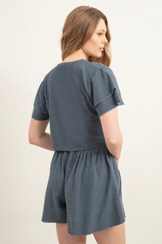 Ruffle Sleeve Tied Crop