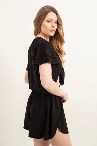 Ruffle Sleeve Tied Crop