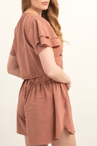 Ruffle Sleeve Tied Crop