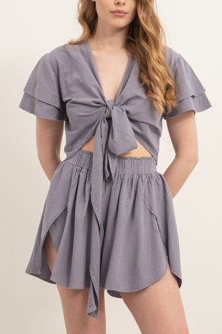 Ruffle Sleeve Tied Crop