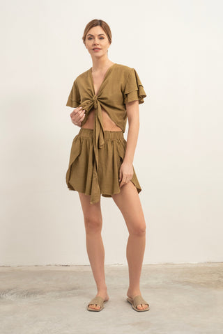 Ruffle Sleeve Tied Crop