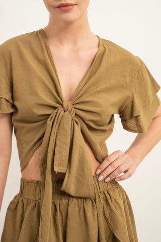 Ruffle Sleeve Tied Crop