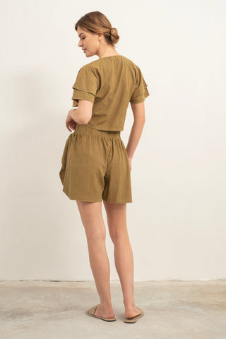 Ruffle Sleeve Tied Crop