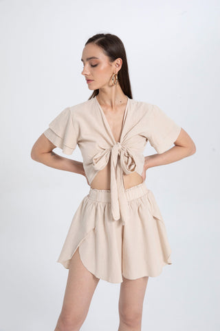 Ruffle Sleeve Tied Crop