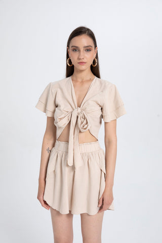 Ruffle Sleeve Tied Crop