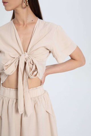 Ruffle Sleeve Tied Crop