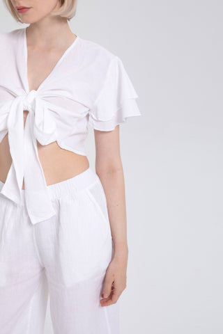 Ruffle Sleeve Tied Crop