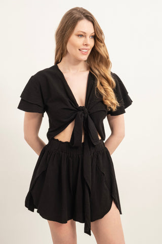 Casual Shorts with Side Slits and Flaps - Short