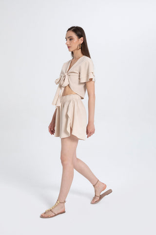 Casual Shorts with Side Slits and Flaps - Beige / Standard - Short