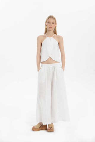 Wide Leg Linen Trousers - White / S/M - Trousers
