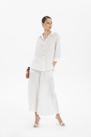 Wide Leg Linen Trousers - Trousers
