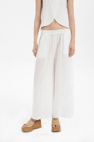 Wide Leg Linen Trousers - Trousers