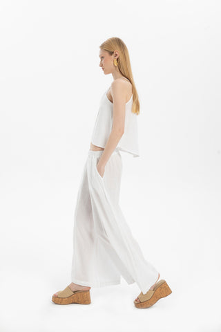 Wide Leg Linen Trousers - Trousers