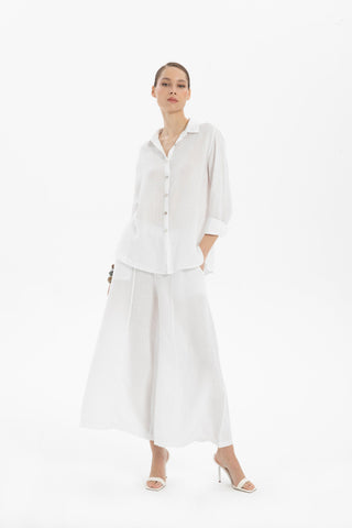 Wide Leg Linen Trousers - Trousers