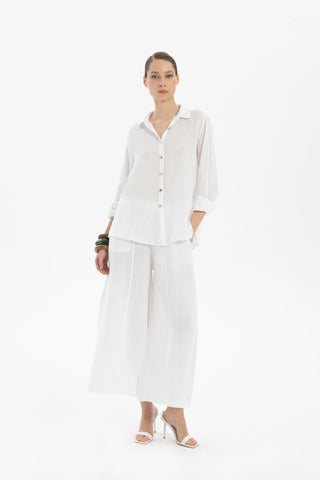 Wide Leg Linen Trousers - Trousers