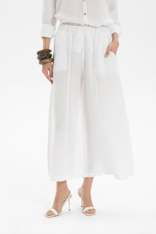 Wide Leg Linen Trousers - Trousers