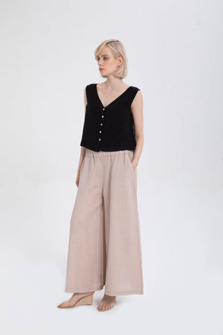 Wide Leg Linen Trousers - Flax / S/M - Trousers