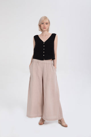 Wide Leg Linen Trousers - Trousers