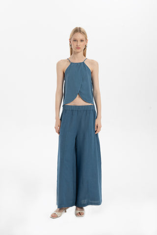 Wide Leg Linen Trousers - Indigo / S/M - Trousers