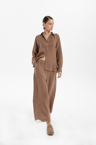 Wide Leg Linen Trousers - Trousers