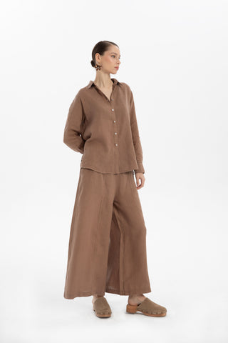 Wide Leg Linen Trousers - Trousers