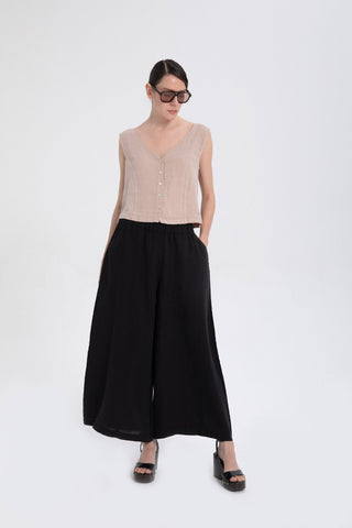 Wide Leg Linen Trousers - Trousers