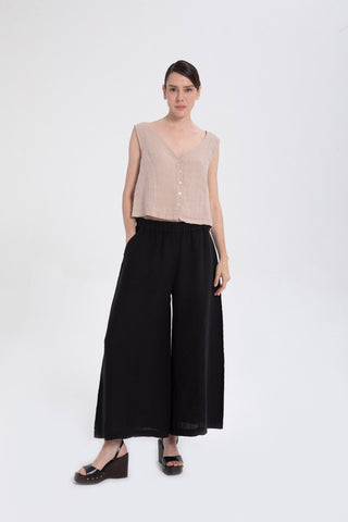 Wide Leg Linen Trousers - Trousers