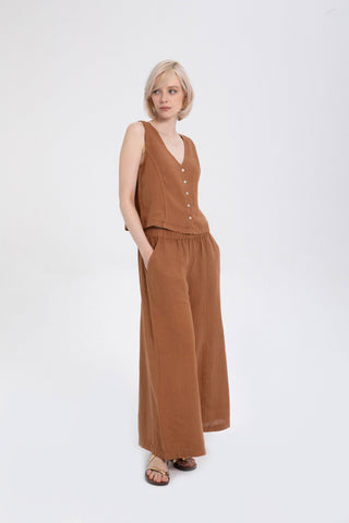 Wide Leg Linen Trousers - Terra Cotta / S/M - Trousers