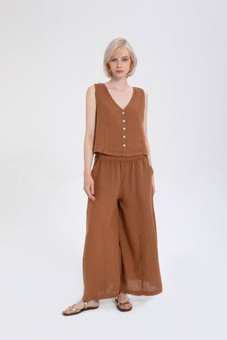 Wide Leg Linen Trousers - Trousers