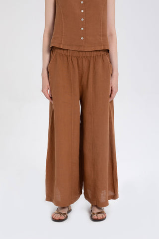 Wide Leg Linen Trousers - Trousers